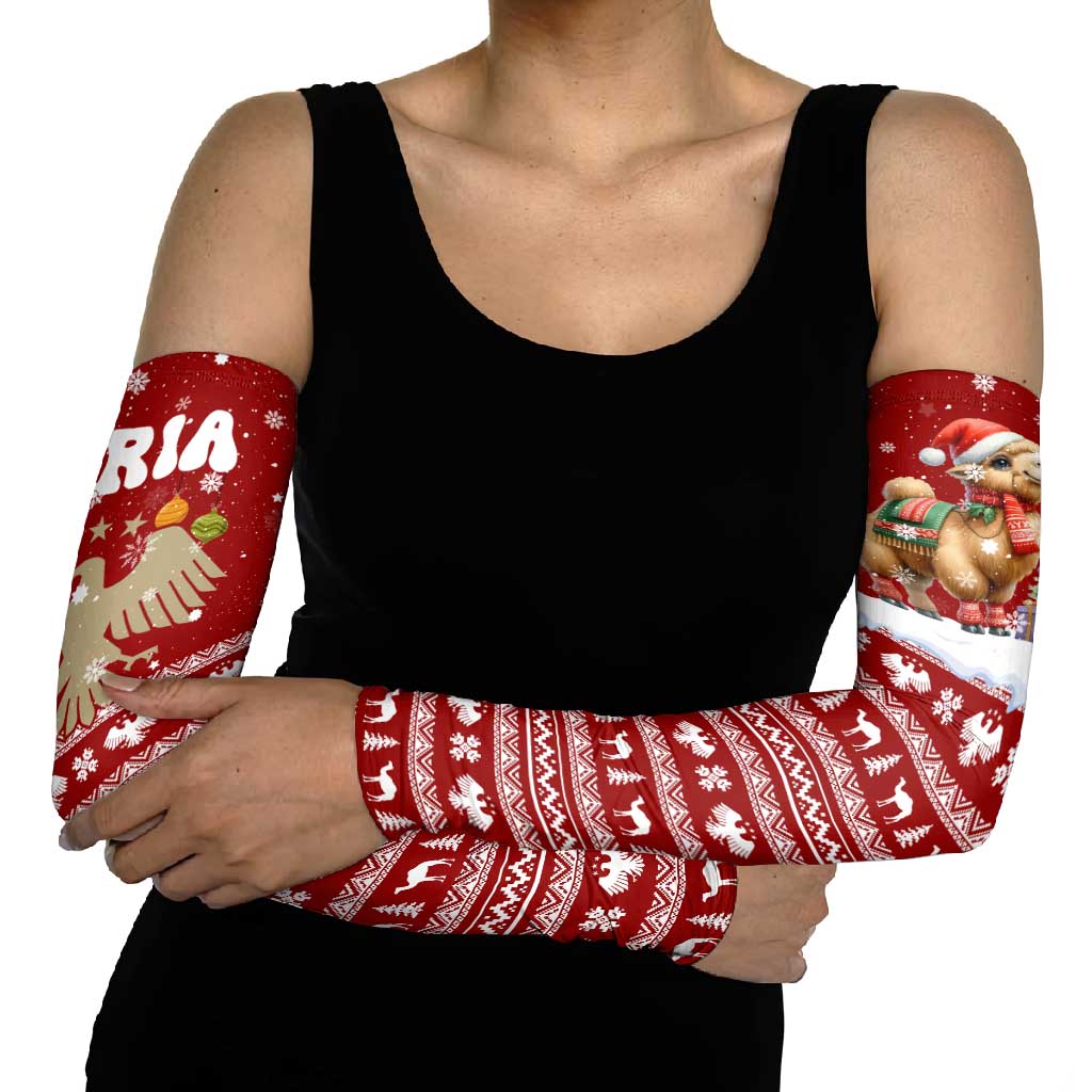 Syria Christmas Arm Sleeves with Golden Eagle Emblem Christmas Camel Scene - Wonder Print Shop