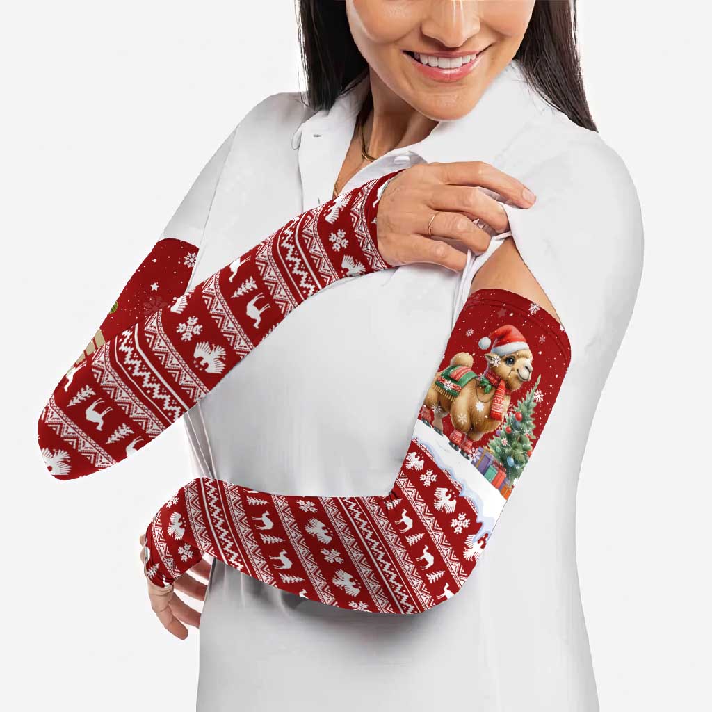 Syria Christmas Arm Sleeves with Golden Eagle Emblem Christmas Camel Scene - Wonder Print Shop