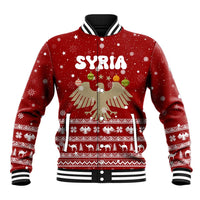 Syria Christmas Baseball Jacket with Golden Eagle Emblem Christmas Camel Scene - Wonder Print Shop