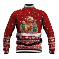 Syria Christmas Baseball Jacket with Golden Eagle Emblem Christmas Camel Scene - Wonder Print Shop