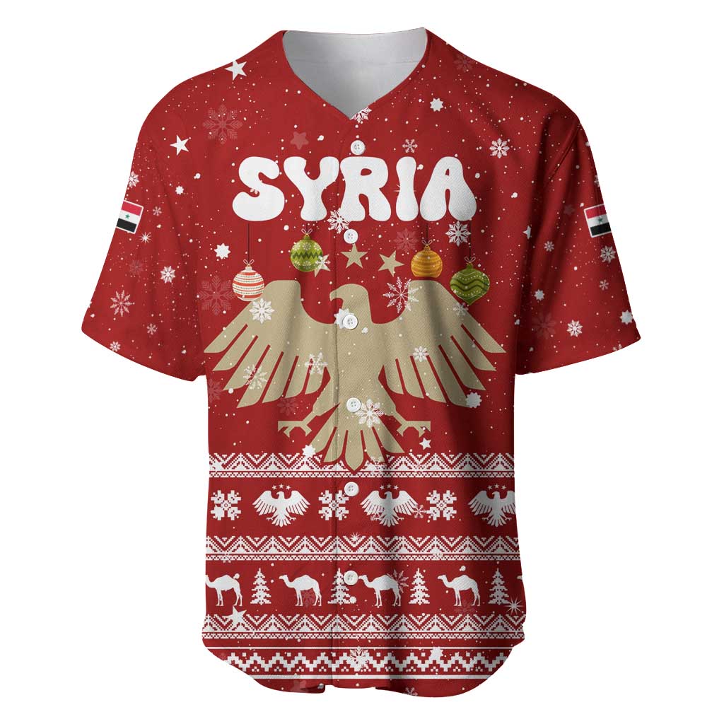 Syria Christmas Baseball Jersey with Golden Eagle Emblem Christmas Camel Scene - Wonder Print Shop
