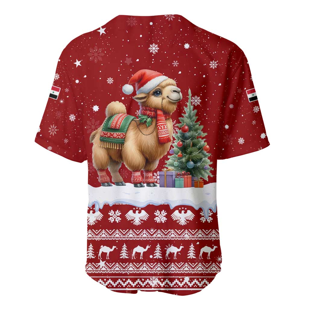 Syria Christmas Baseball Jersey with Golden Eagle Emblem Christmas Camel Scene - Wonder Print Shop