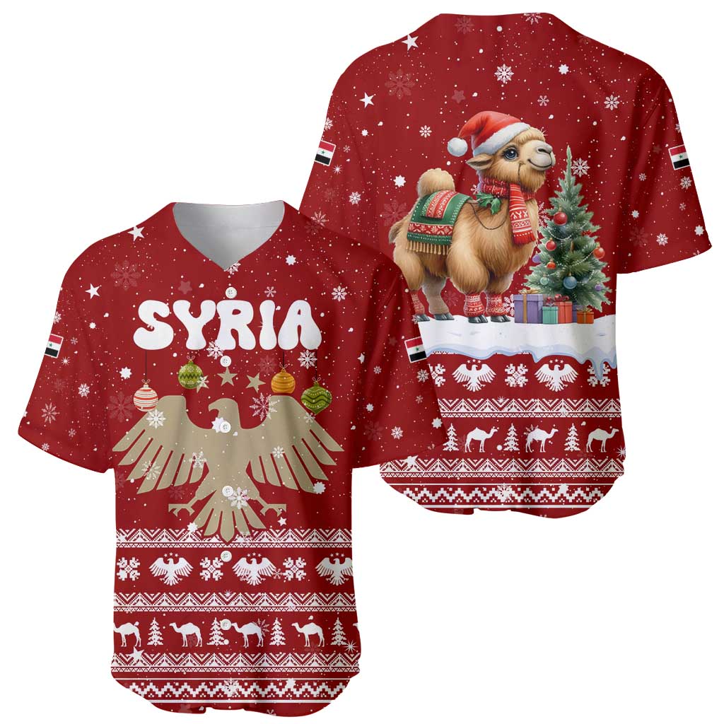 Syria Christmas Baseball Jersey with Golden Eagle Emblem Christmas Camel Scene - Wonder Print Shop