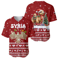 Syria Christmas Baseball Jersey with Golden Eagle Emblem Christmas Camel Scene - Wonder Print Shop