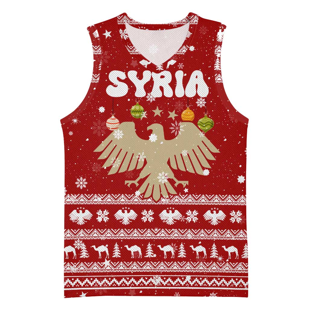 Syria Christmas Basketball Jersey with Golden Eagle Emblem Christmas Camel Scene - Wonder Print Shop