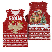 Syria Christmas Basketball Jersey with Golden Eagle Emblem Christmas Camel Scene - Wonder Print Shop