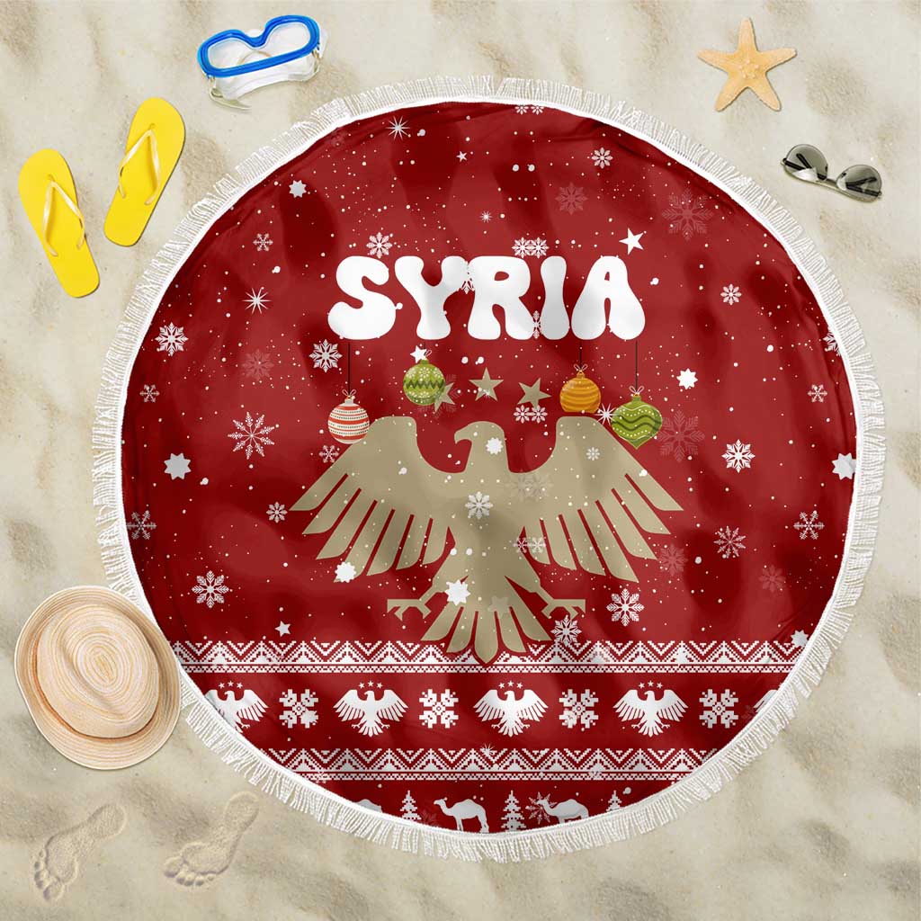 Syria Christmas Beach Blanket with Golden Eagle Emblem Christmas Camel Scene - Wonder Print Shop