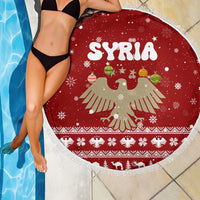 Syria Christmas Beach Blanket with Golden Eagle Emblem Christmas Camel Scene - Wonder Print Shop