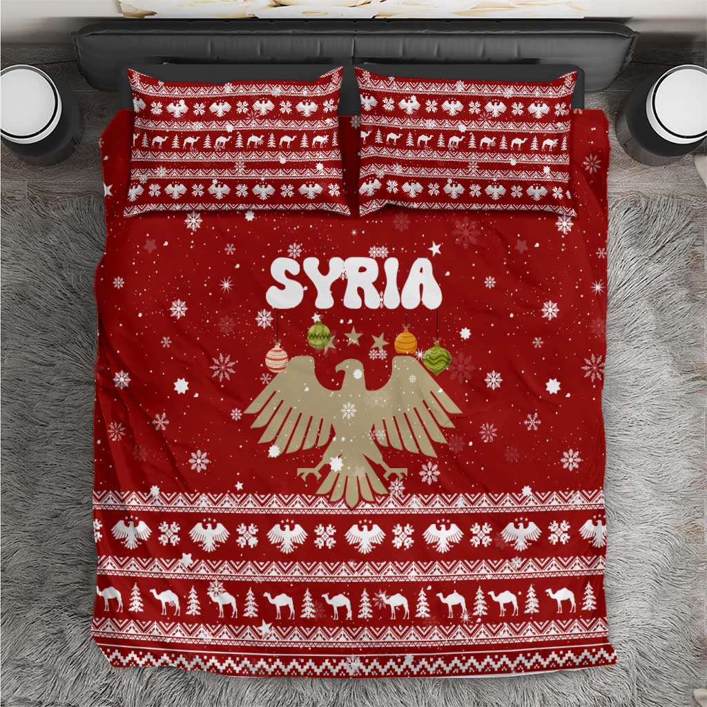 Syria Christmas Bedding Set with Golden Eagle Emblem Christmas Camel Scene - Wonder Print Shop