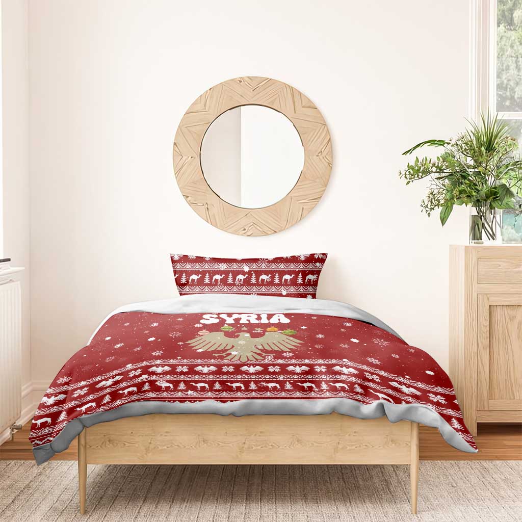 Syria Christmas Bedding Set with Golden Eagle Emblem Christmas Camel Scene - Wonder Print Shop