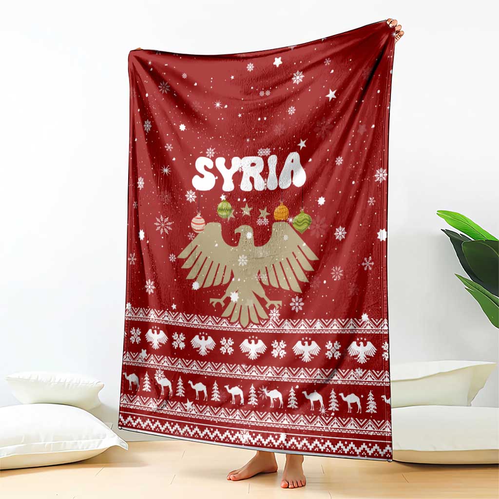 Syria Christmas Blanket with Golden Eagle Emblem Christmas Camel Scene - Wonder Print Shop