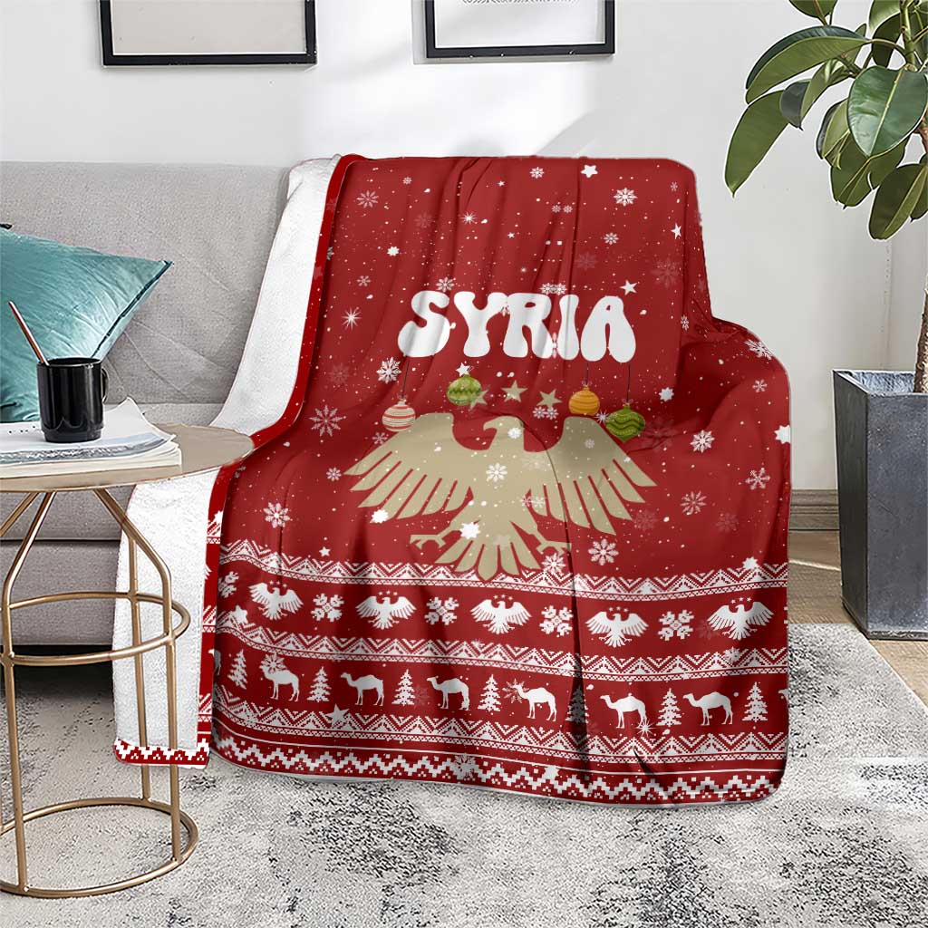 Syria Christmas Blanket with Golden Eagle Emblem Christmas Camel Scene - Wonder Print Shop