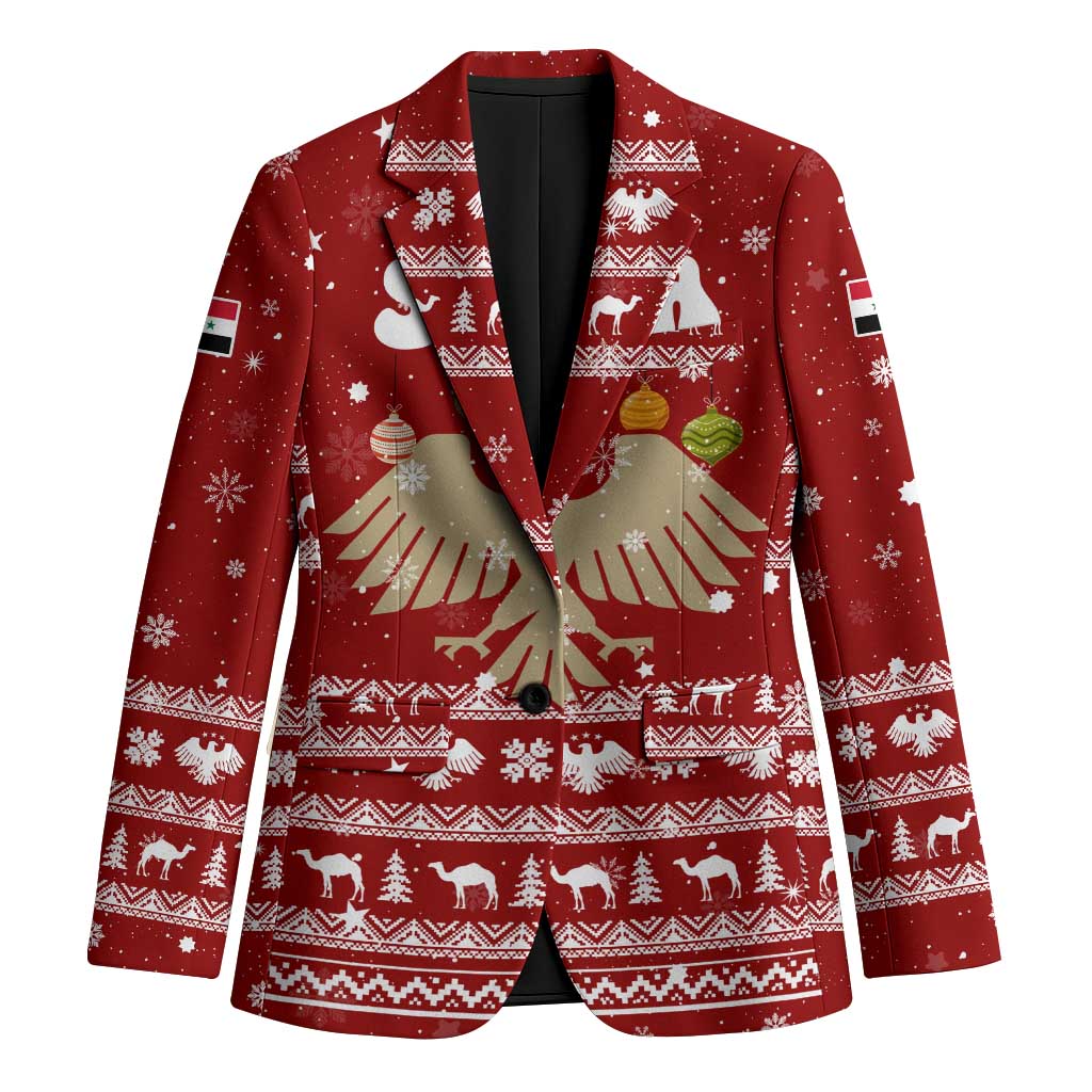 Syria Christmas Blazer with Golden Eagle Emblem Christmas Camel Scene - Wonder Print Shop
