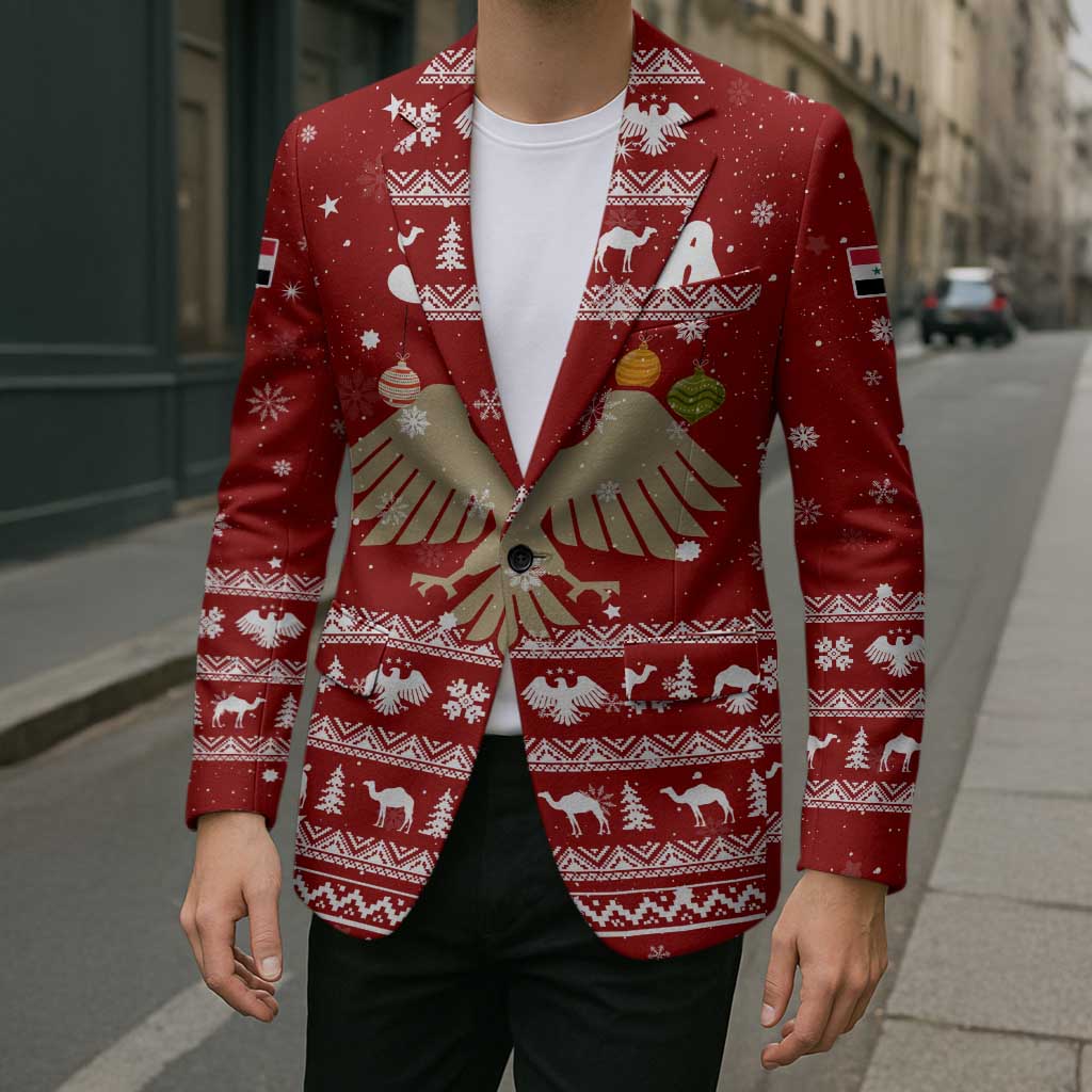 Syria Christmas Blazer with Golden Eagle Emblem Christmas Camel Scene - Wonder Print Shop