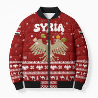 Syria Christmas Bomber Puffer Jacket with Golden Eagle Emblem Christmas Camel Scene - Wonder Print Shop