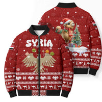 Syria Christmas Bomber Puffer Jacket with Golden Eagle Emblem Christmas Camel Scene - Wonder Print Shop
