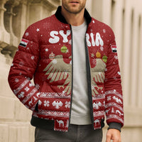 Syria Christmas Bomber Puffer Jacket with Golden Eagle Emblem Christmas Camel Scene - Wonder Print Shop