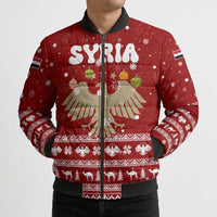 Syria Christmas Bomber Puffer Jacket with Golden Eagle Emblem Christmas Camel Scene - Wonder Print Shop