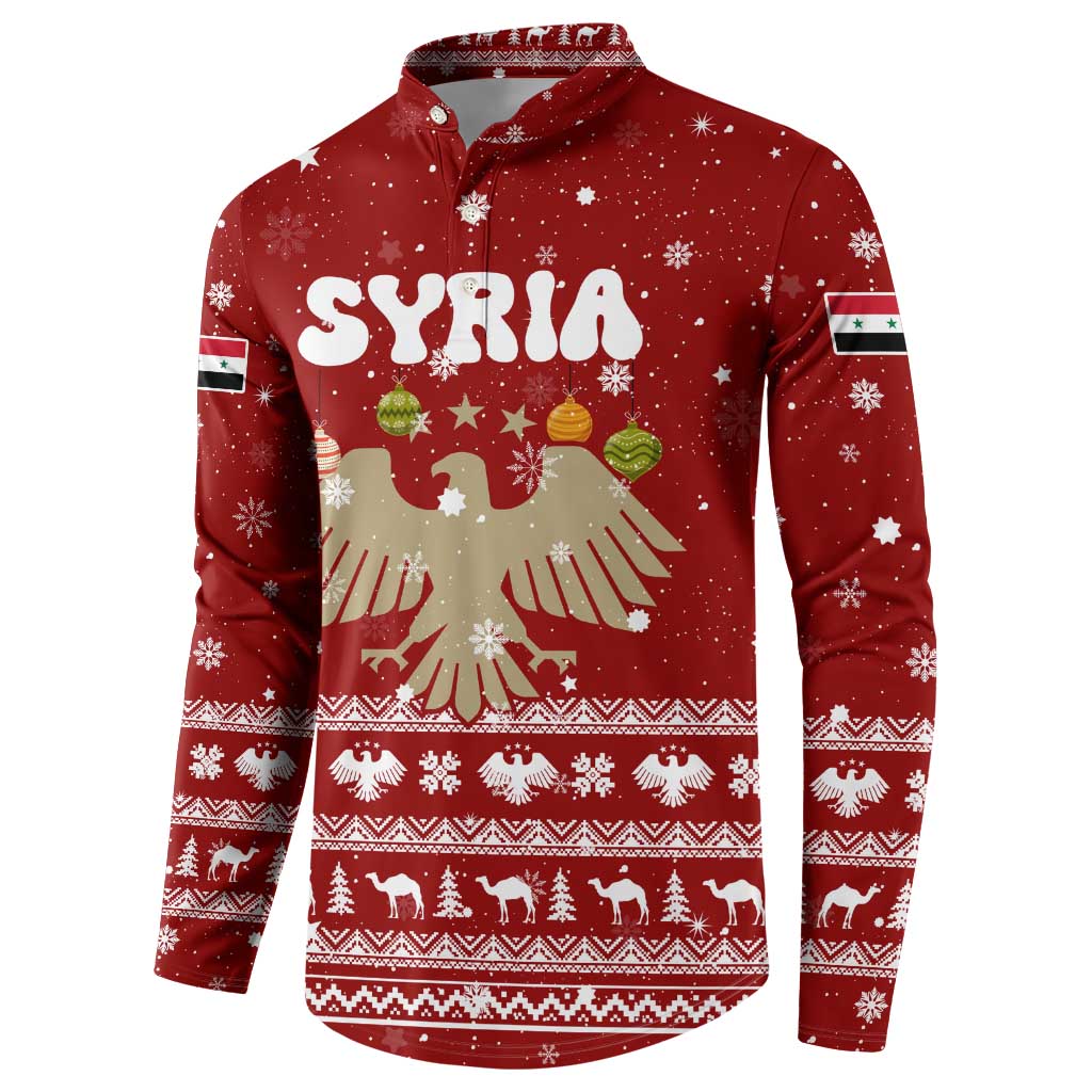 Syria Christmas Button Sweatshirt with Golden Eagle Emblem Christmas Camel Scene - Wonder Print Shop