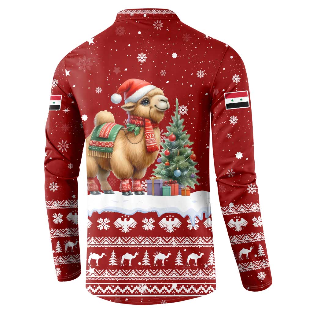 Syria Christmas Button Sweatshirt with Golden Eagle Emblem Christmas Camel Scene - Wonder Print Shop