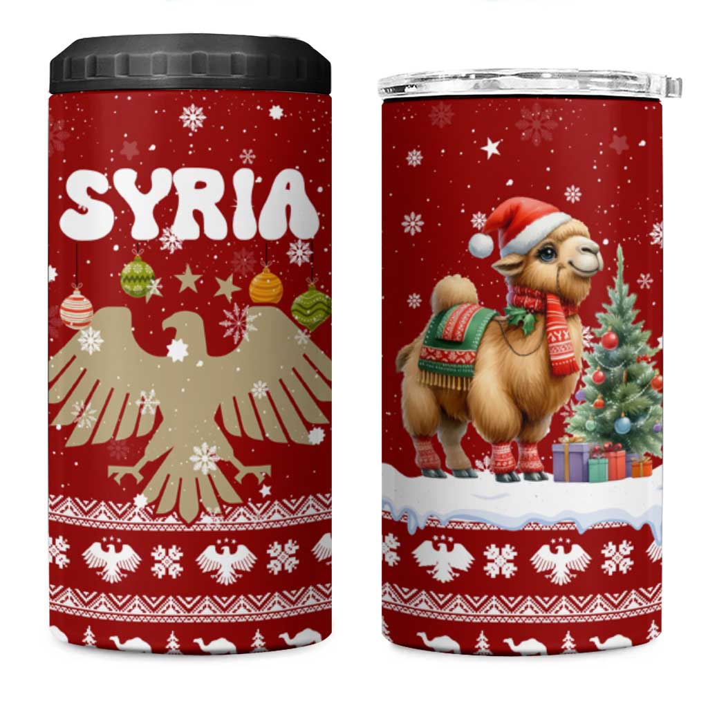Syria Christmas 4 in 1 Can Cooler Tumbler with Golden Eagle Emblem Christmas Camel Scene - Wonder Print Shop