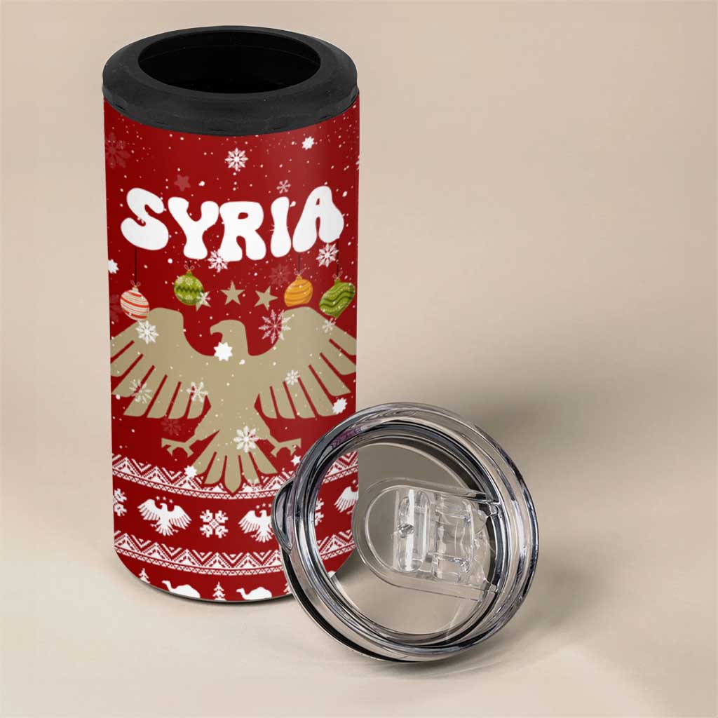 Syria Christmas 4 in 1 Can Cooler Tumbler with Golden Eagle Emblem Christmas Camel Scene - Wonder Print Shop