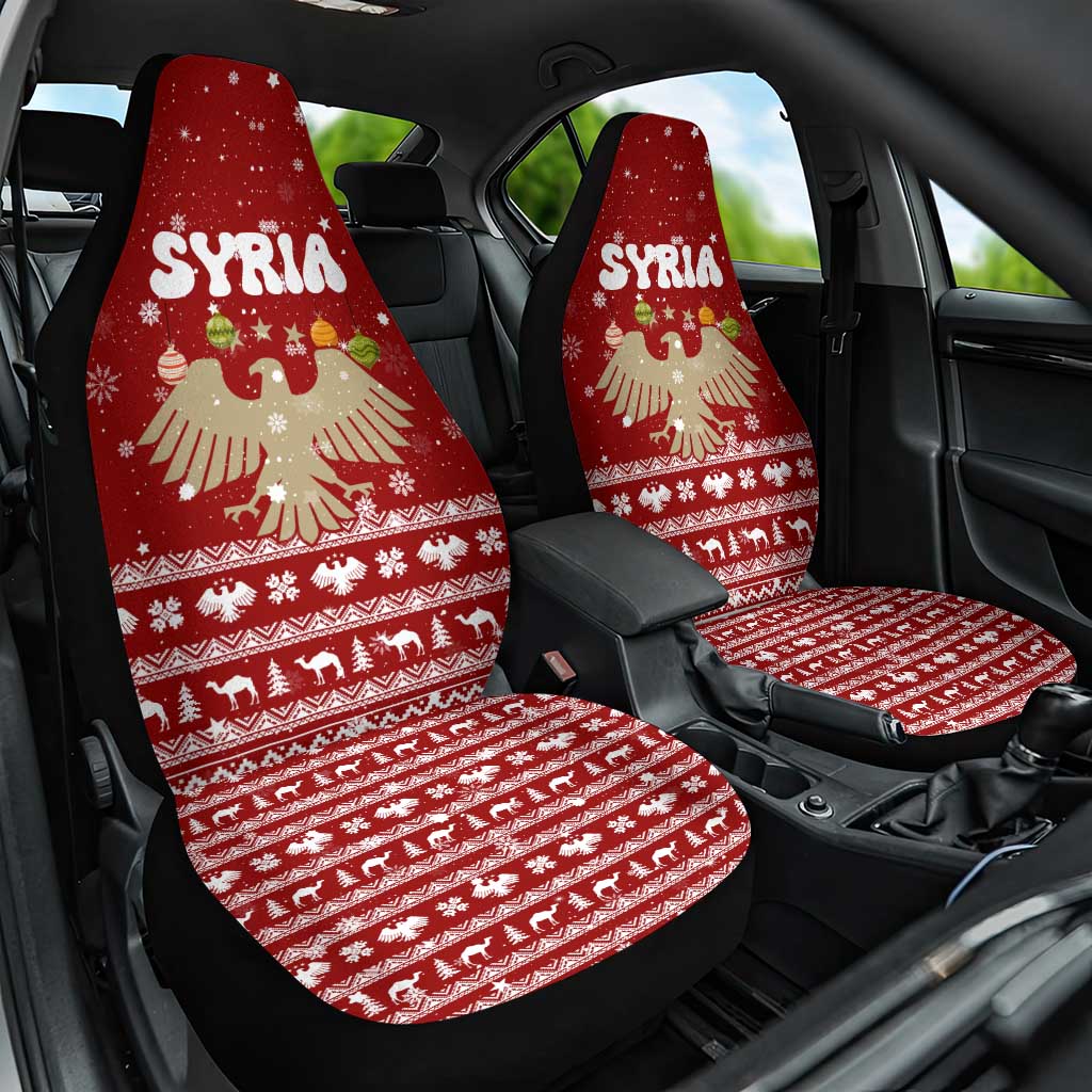 Syria Christmas Car Seat Cover with Golden Eagle Emblem Christmas Camel Scene - Wonder Print Shop