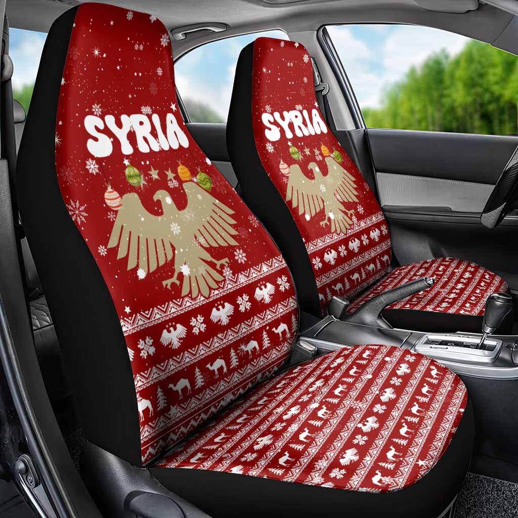 Syria Christmas Car Seat Cover with Golden Eagle Emblem Christmas Camel Scene - Wonder Print Shop
