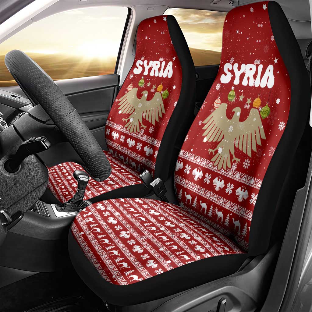 Syria Christmas Car Seat Cover with Golden Eagle Emblem Christmas Camel Scene - Wonder Print Shop