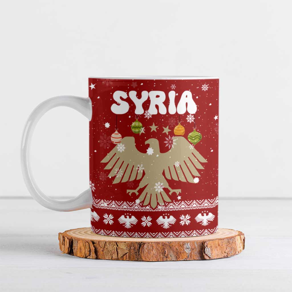 Syria Christmas Ceramic Mug with Golden Eagle Emblem Christmas Camel Scene - Wonder Print Shop