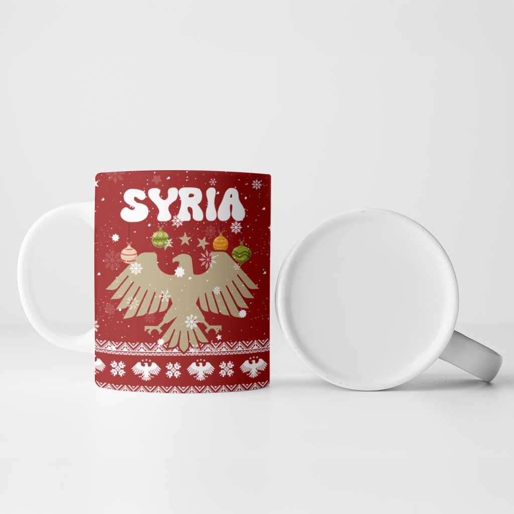 Syria Christmas Ceramic Mug with Golden Eagle Emblem Christmas Camel Scene - Wonder Print Shop