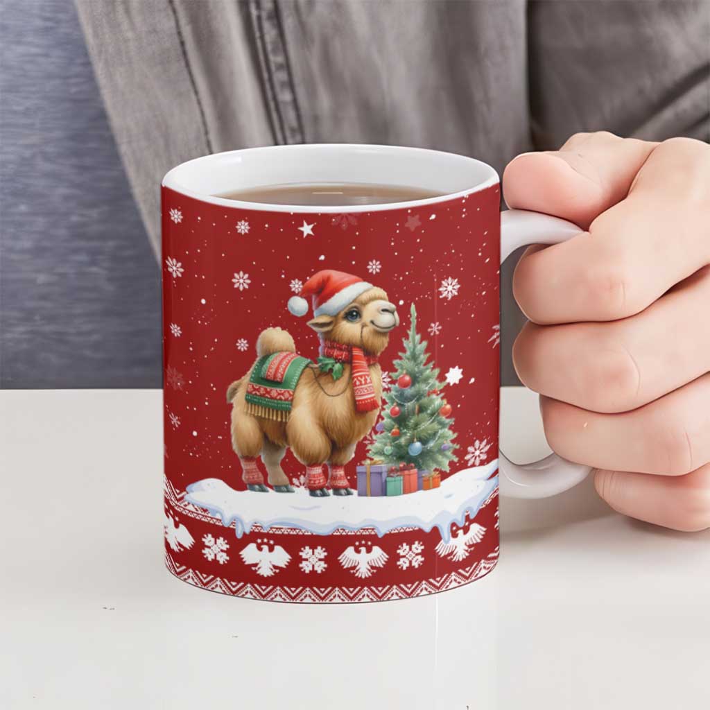 Syria Christmas Ceramic Mug with Golden Eagle Emblem Christmas Camel Scene - Wonder Print Shop