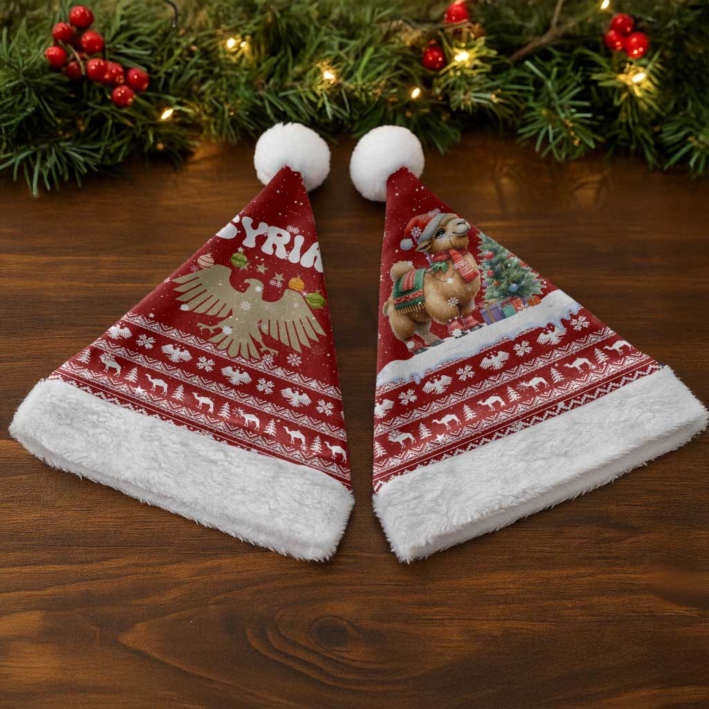 Syria Christmas Santa Hat with Golden Eagle Emblem Christmas Camel Scene - Wonder Print Shop