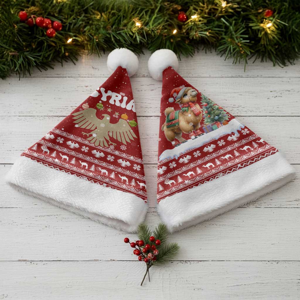 Syria Christmas Santa Hat with Golden Eagle Emblem Christmas Camel Scene - Wonder Print Shop