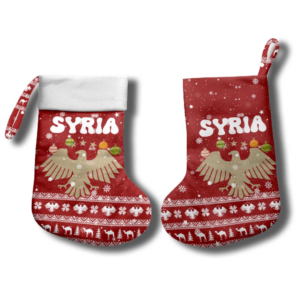 Syria Christmas Stocking with Golden Eagle Emblem Christmas Camel Scene - Wonder Print Shop