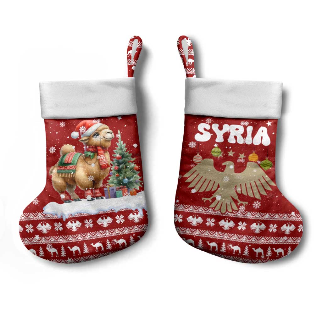 Syria Christmas Stocking with Golden Eagle Emblem Christmas Camel Scene - Wonder Print Shop