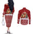 Syria Christmas Couples Matching Off The Shoulder Long Sleeve Dress and Long Sleeve Button Shirt with Golden Eagle Emblem Christmas Camel Scene - Wonder Print Shop