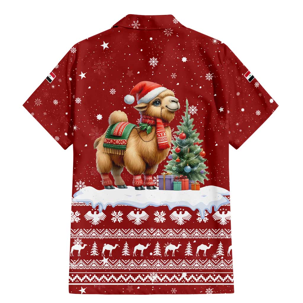 Syria Christmas Family Matching Mermaid Dress and Hawaiian Shirt with Golden Eagle Emblem Christmas Camel Scene - Wonder Print Shop
