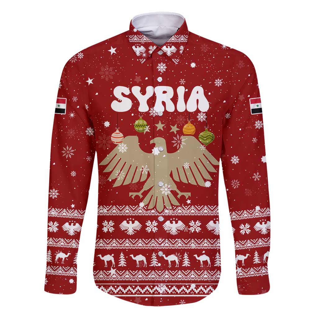 Syria Christmas Family Matching Mermaid Dress and Hawaiian Shirt with Golden Eagle Emblem Christmas Camel Scene - Wonder Print Shop