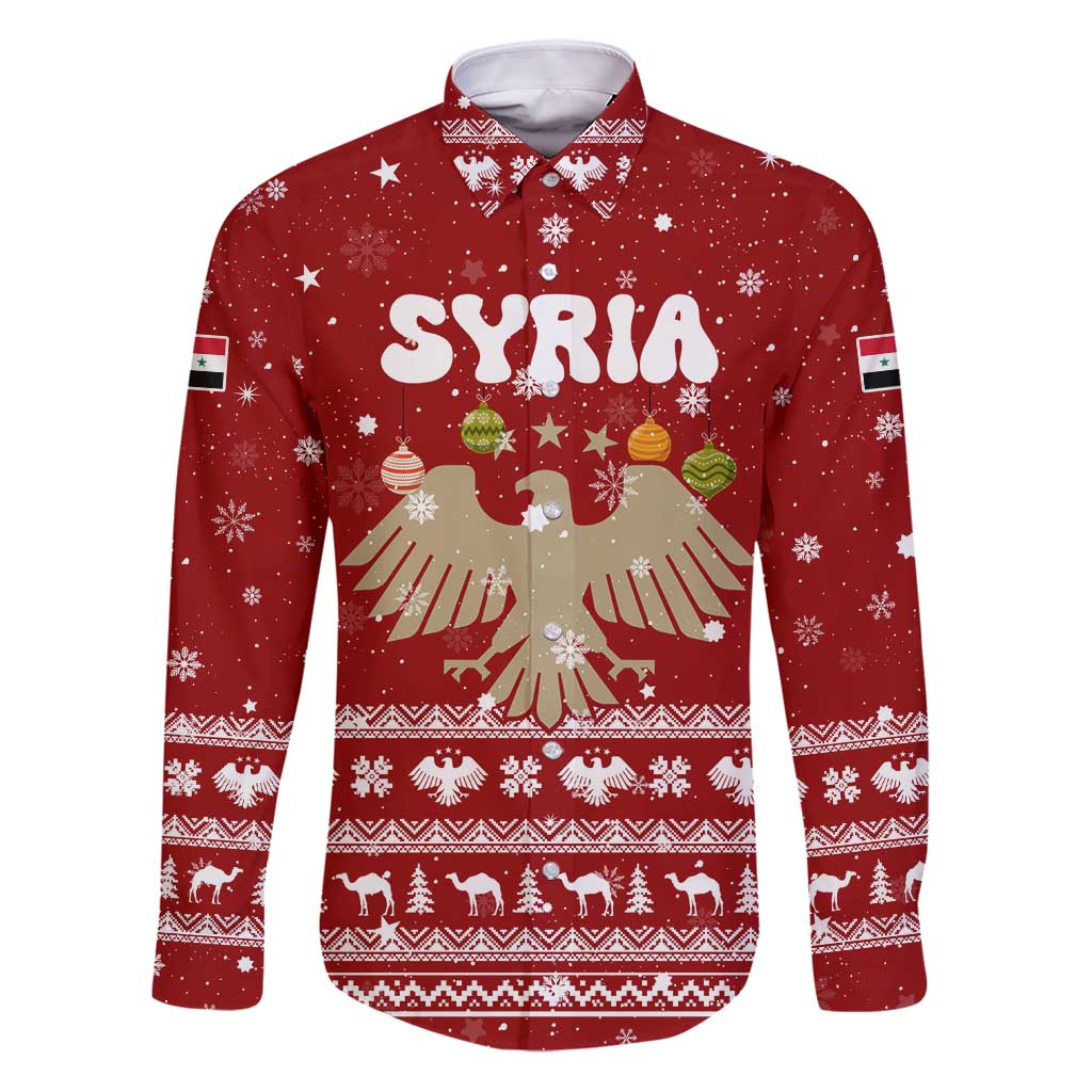 Syria Christmas Family Matching Puletasi and Hawaiian Shirt with Golden Eagle Emblem Christmas Camel Scene - Wonder Print Shop