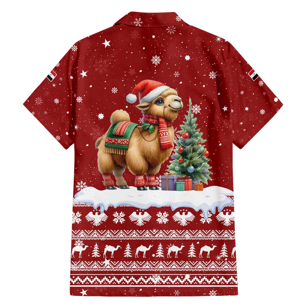 Syria Christmas Family Matching Short Sleeve Bodycon Dress and Hawaiian Shirt with Golden Eagle Emblem Christmas Camel Scene - Wonder Print Shop
