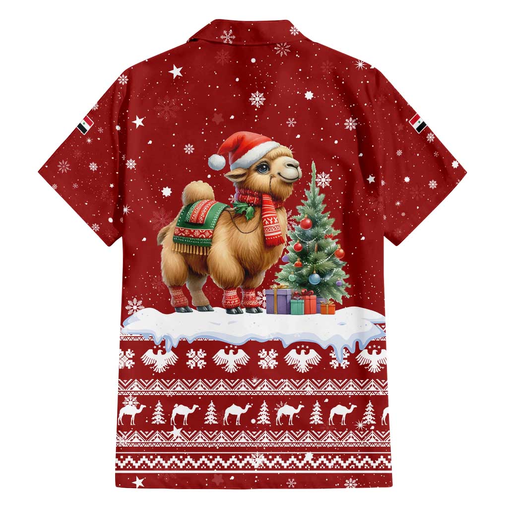 Syria Christmas Family Matching Summer Maxi Dress and Hawaiian Shirt with Golden Eagle Emblem Christmas Camel Scene - Wonder Print Shop
