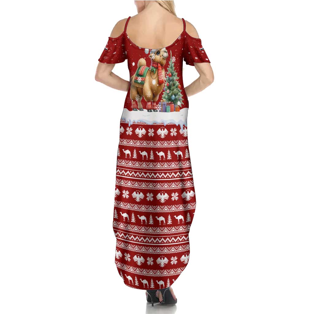 Syria Christmas Family Matching Summer Maxi Dress and Hawaiian Shirt with Golden Eagle Emblem Christmas Camel Scene - Wonder Print Shop
