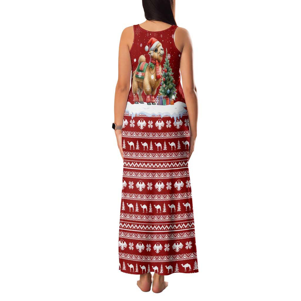 Syria Christmas Family Matching Tank Maxi Dress and Hawaiian Shirt with Golden Eagle Emblem Christmas Camel Scene - Wonder Print Shop