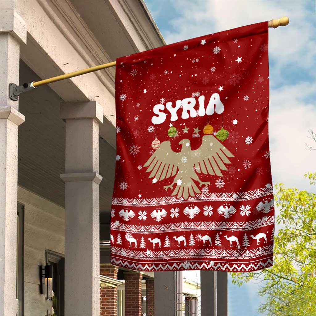 Syria Christmas Garden Flag with Golden Eagle Emblem Christmas Camel Scene - Wonder Print Shop