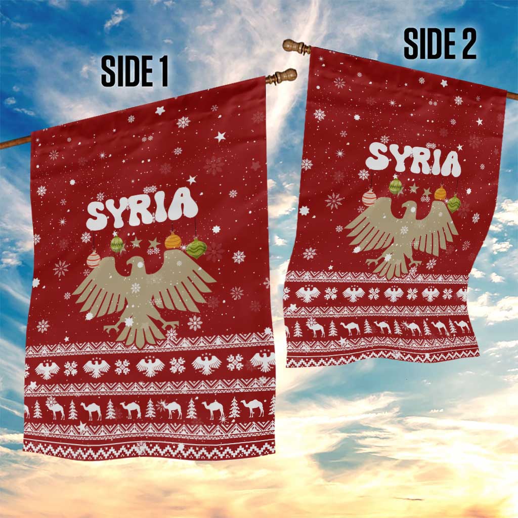 Syria Christmas Garden Flag with Golden Eagle Emblem Christmas Camel Scene - Wonder Print Shop