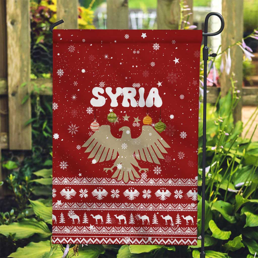 Syria Christmas Garden Flag with Golden Eagle Emblem Christmas Camel Scene - Wonder Print Shop