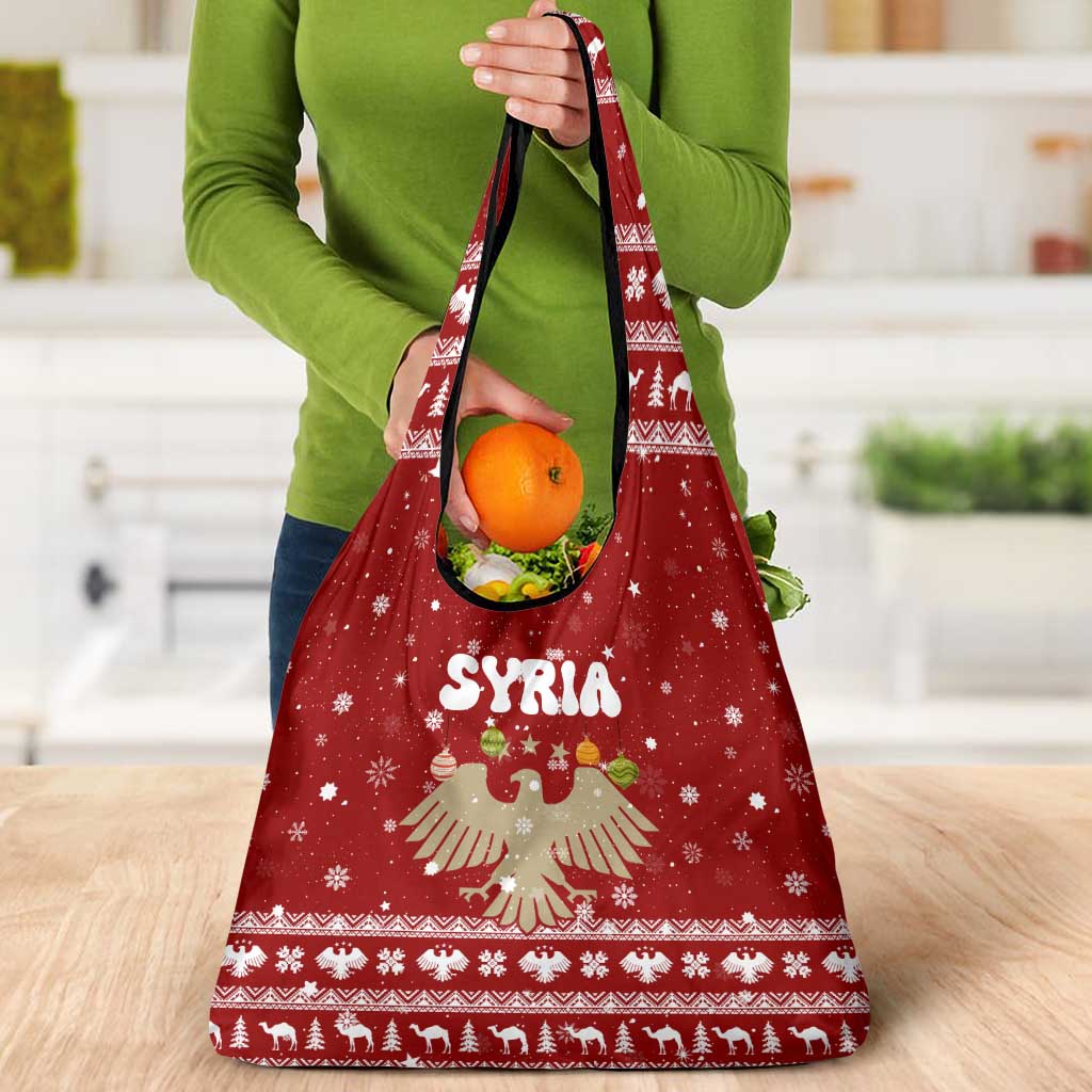 Syria Christmas Grocery Bag with Golden Eagle Emblem Christmas Camel Scene - Wonder Print Shop
