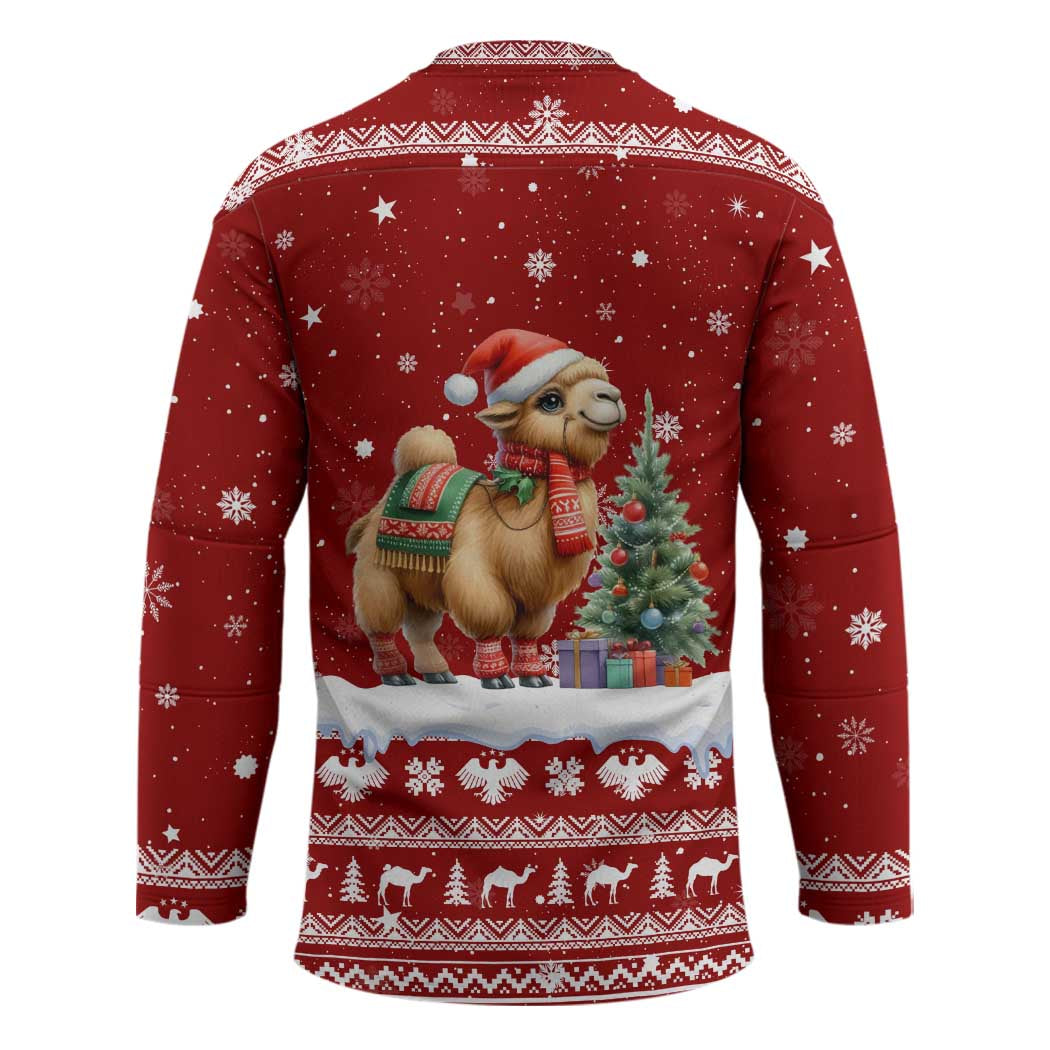 Syria Christmas Hockey Jersey with Golden Eagle Emblem Christmas Camel Scene - Wonder Print Shop
