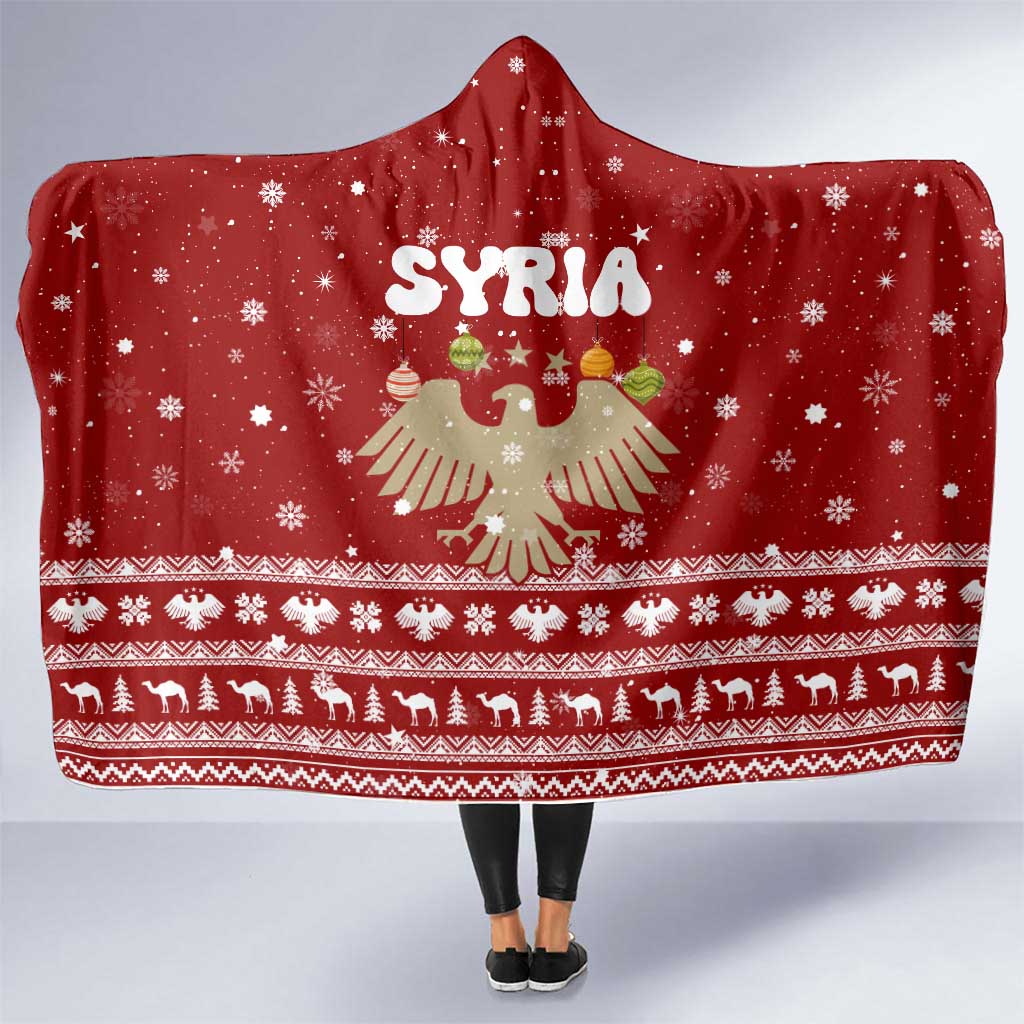 Syria Christmas Hooded Blanket with Golden Eagle Emblem Christmas Camel Scene - Wonder Print Shop